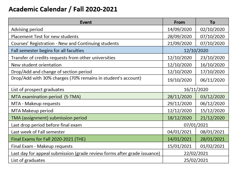 Academic Calendar